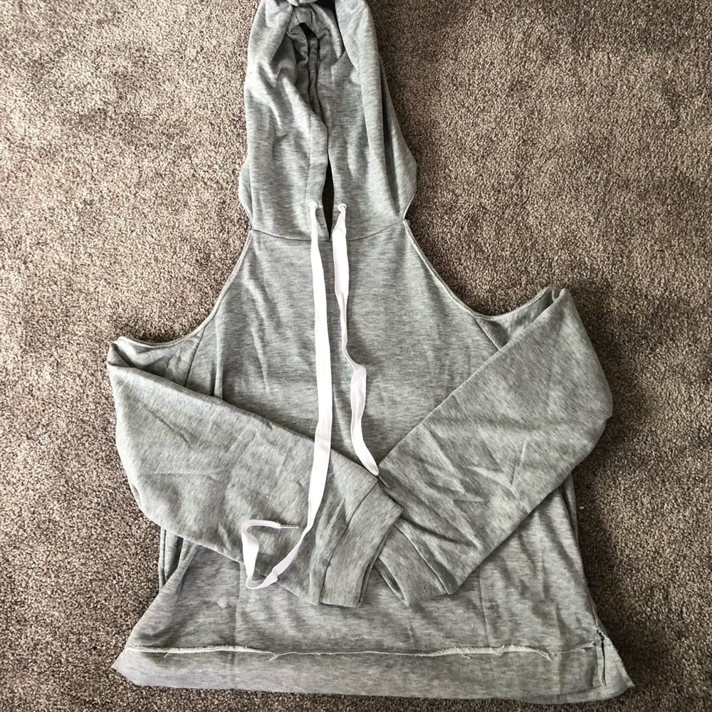 Fashion Nova “Sleeve Some Room Cold Shoulder Hoodie” Heather Grey Size XL